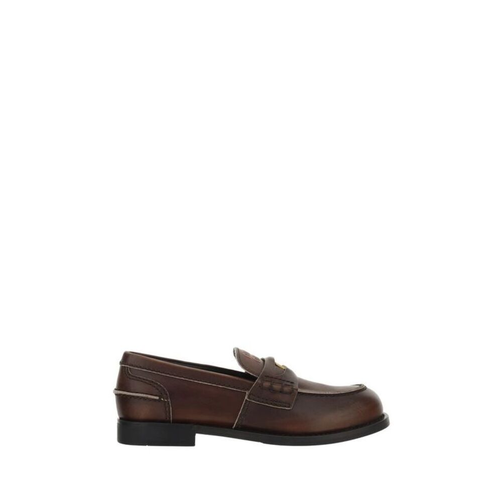 Miu Miu Brown Calf Leather Bos Taurus Slip-On Women's Loafers